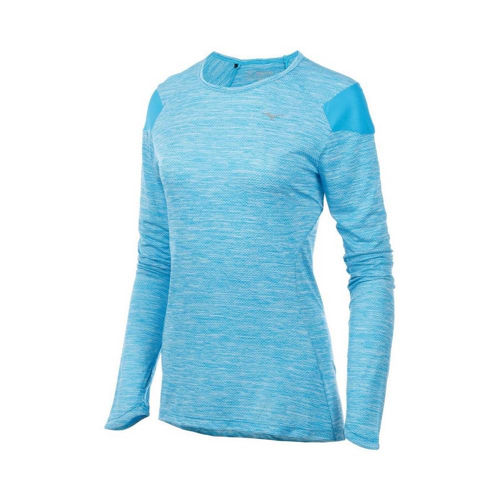 Mizuno Women's ALPHA LONG SLEEVE 2.0 Running T-Shirts Azure (421702-QHB)